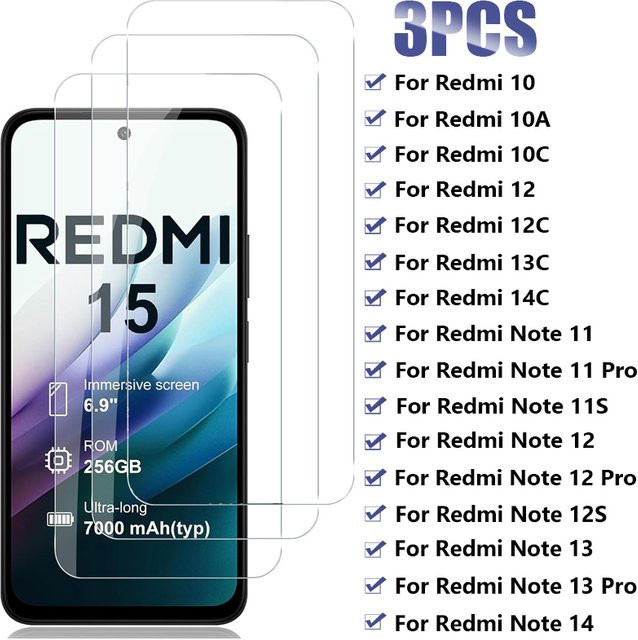 3er-Pack Panzerglas Displayschutzfolie für Xiaomi Redmi Note und Redmi Serie, transparent - Bild 1