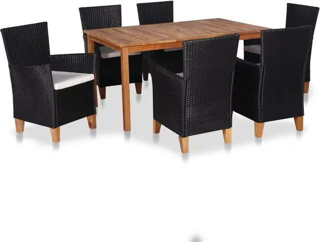 vidaXL 7-teilige Garten-Essgruppe aus Poly-Rattan und Akazien-Massivholz in Schwarz und Braun - Bild 1