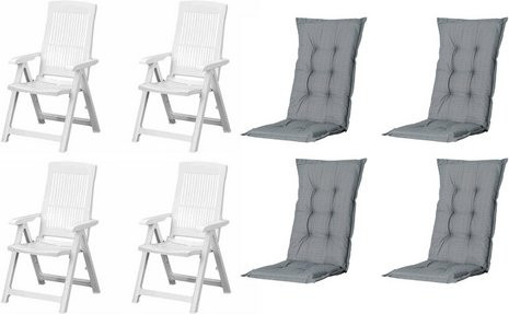 MADISON Gartenmöbelset Tampa mit 4 Klappsesseln und 4 Auflagen, weiß und grau, B/H/T: 61 x 109 x 60 cm - Bild 1