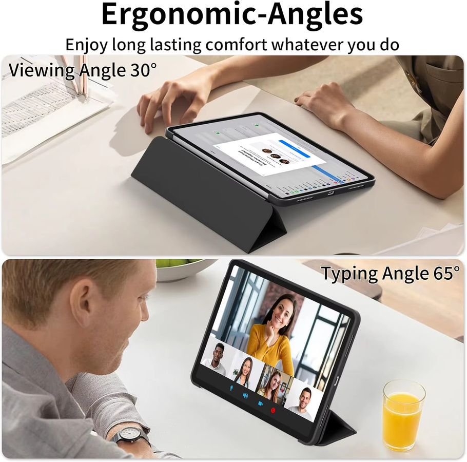 QIJUN Magnetische Flip-Stand Tablet-Hülle mit weicher Rückseite für iPad Pro, Air und Mini in Blau - Bild 3