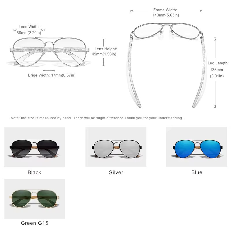 KINGSEVEN Pilot Sonnenbrille, Holz, Vollrand, polarisiert, Unisex - Bild 4