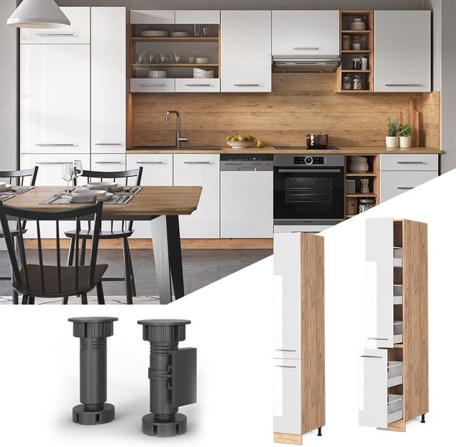 Vicco Apothekerhochschrank Fame-Line Küchenschrank in Eiche Weiß Hochglanz mit Softclose-Scharnieren und internen Schubladen, Breite: 30 cm, Tiefe: 30 cm, Höhe: 307,9 cm - Bild 1