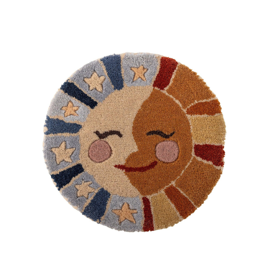 Bloomingville Mini Wanddekoration Sun aus Wolle in Beige, Blau und Braun, Durchmesser: 35 cm - Bild 1