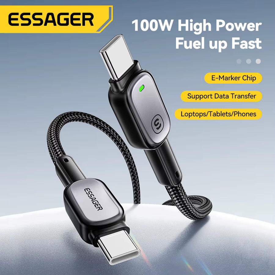 Essager USB-C auf USB-C Ladekabel für PD Schnellladung mit 60 W oder 100 W für iPhone 16 15, Xiaomi, Huawei, MacBook und iPad Pro in Schwarz oder Grau - Bild 2