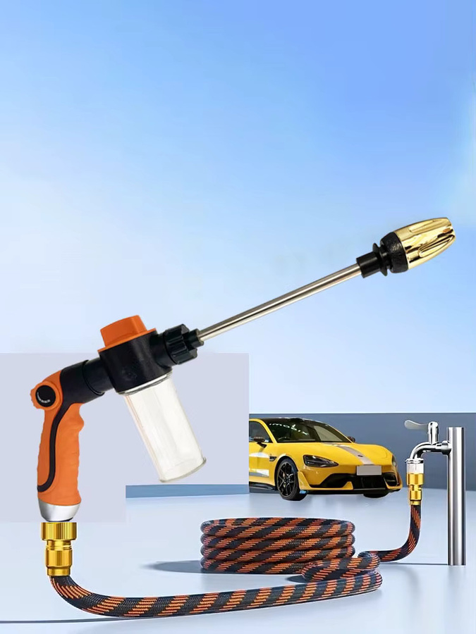 FLOWERS SPRAL Hochdruck-Autowaschpistole zur Außenreinigung von Wohnmobilen mit Schaumreinigung und Gartenschlauchdüse in Orange - Bild 4