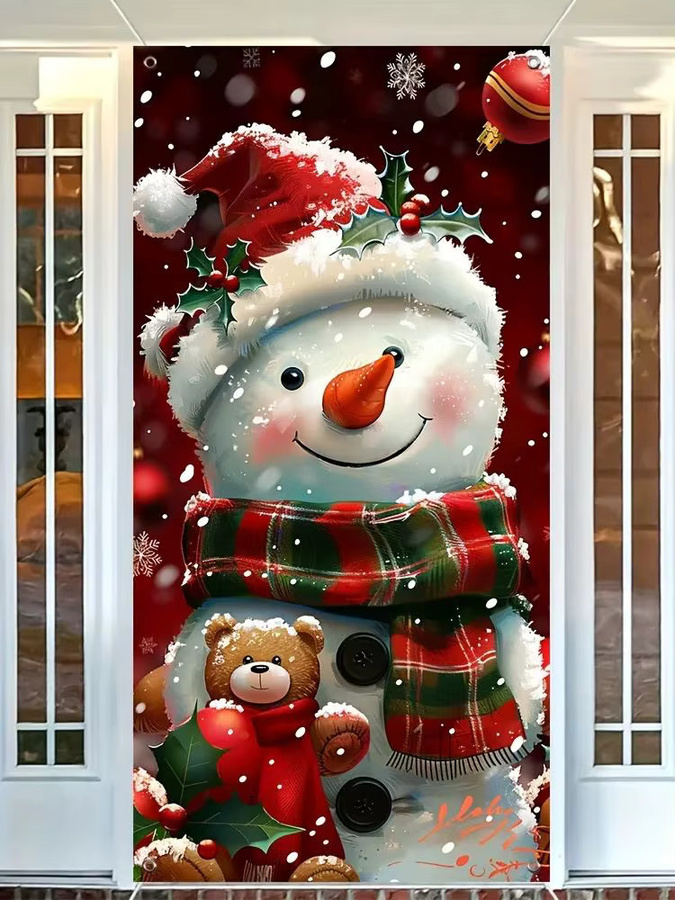 WINTOGETHER Weihnachtsschneemann Türabdeckungsvorhang aus Polyester, Weihnachtsdekoration Hintergrundwand, Mehrfarbig, B: 180 cm, H: 90 cm - Bild 6