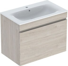 Geberit Möbelwaschtisch-Set Renova Plan in Weiß mit Nussbaunuss-beschlagener Armatur und Innenschubladen, B/T/H: 80 x 62,2 x 48 cm - Bild 1