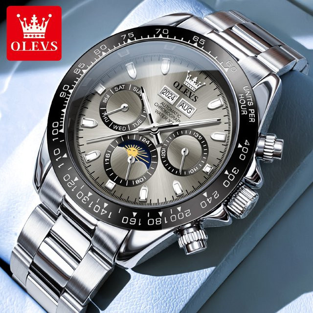 OLEVS Armbanduhr Chronograph, Automatik, Edelstahl, Silber, Herren - Bild 1