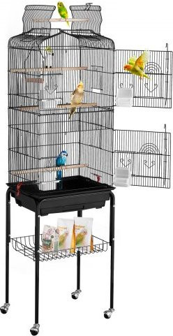 VEVOR Vogelvoliere aus Stahl mit Rollständer und offener Oberseite, schwarzer Vogelflugkäfig mit herausnehmbarem Tablett und 4 Sitzstangen, B/T/H: 45,7 x 35,5 x 151 cm - Bild 1