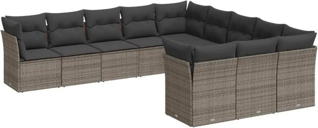 vidaXL 11-tlg. Garten-Sofagarnitur aus Polyrattan in Grau mit Kissen und Stauraum - Bild 1