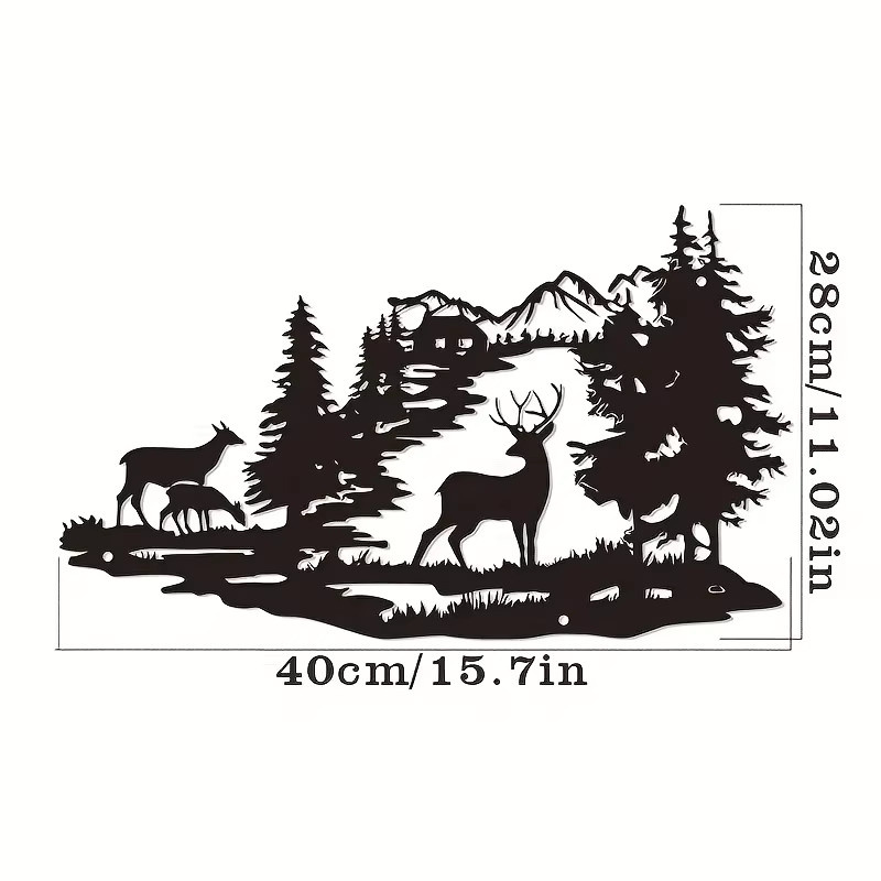 CIFBUY Wanddekoration aus Schmiedeeisen Hirschwald Silhouette in Schwarz als moderne minimalistische Metallkunst - Bild 2