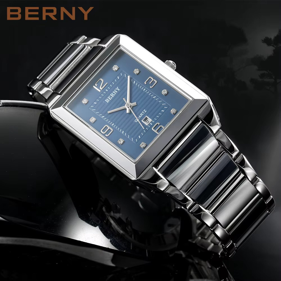 BERNY Armbanduhr Edelstahl, Quarz, eckig, Saphirglas, Blau, Herren - Bild 2