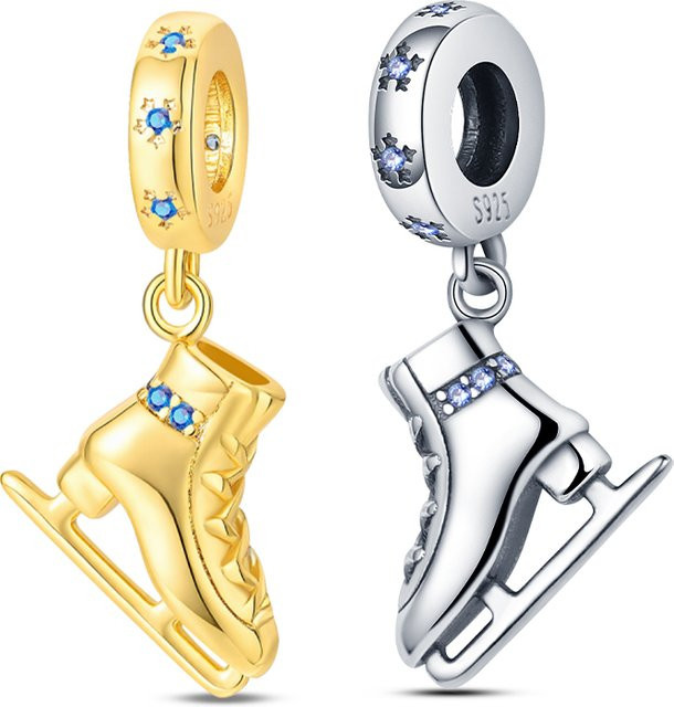 Qikaola Schlittschuh-Anhänger, 925 Silber, Gold, Perle, Zirkonia, Damen - Bild 1