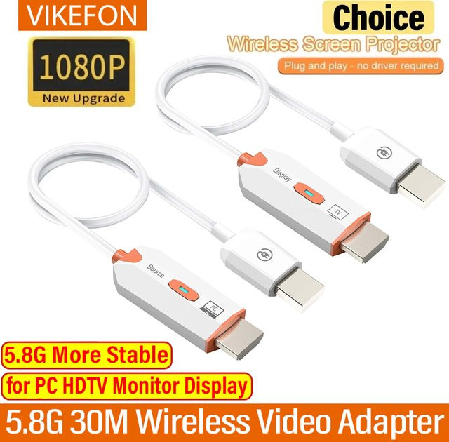 VIKEFON Drahtloser HDMI Video-Display-Extender Full HD 1080P Sender und Empfänger für Kameras, Laptops und Fernseher, Weiß/Orange, Reichweite 30m - Bild 1