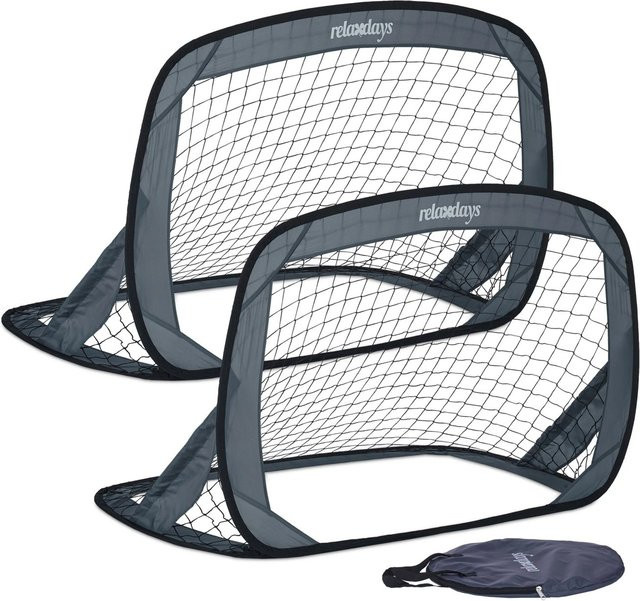 Relaxdays Pop Up Fußballtor aus Polyester und glasfaserverstärktem Kunststoff, Grau, B: 121 cm, H: 78 cm, T: 80 cm - Bild 1