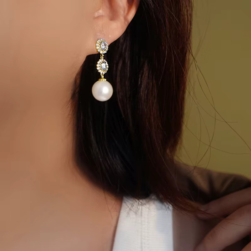 Huitan Ohrringe, Perle, Zirkonia, Damen, Gold - Bild 3