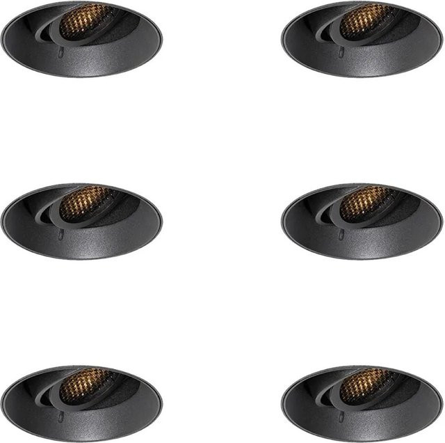 QAZQA Set mit 6 modernen Einbau-Spots Oneon Honey in Schwarz, rund und randlos, GU10 - Bild 1