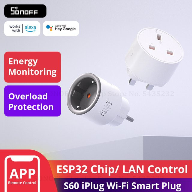 SONOFF S60 WiFi Smart Plug mit Power Monitor und Überlastschutz, Farbe: Weiß, kompatibel mit Alexa und Google Home - Bild 1