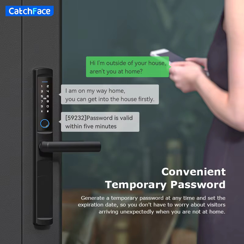 Catchface Smart Türschloss mit Fingerabdruck, RFID Karte, Passwort und App-Steuerung via Tuya Zigbee, wasserdicht, Farbe: Schwarz, kompatibel mit Alexa und Google Home - Bild 4