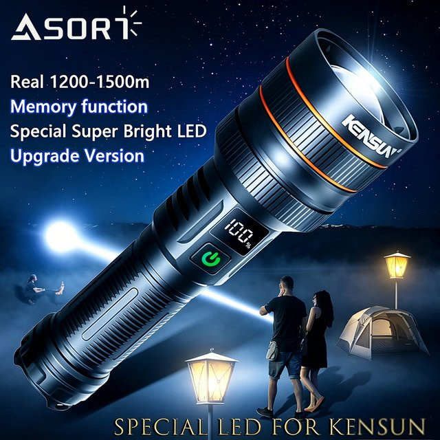 Schwarze LED-Taschenlampe aus Metall mit zoombarem Licht und wiederaufladbarem Akku für Outdoor und Camping - Bild 1