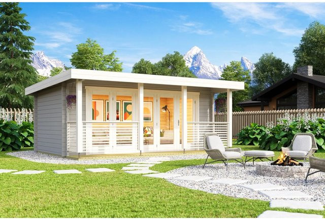 Lasita Blockbohlenhaus Liverpool Gartenhaus mit Flachdach in Lichtgrau, B/H/T: 610 x 236 x 460 cm - Bild 1