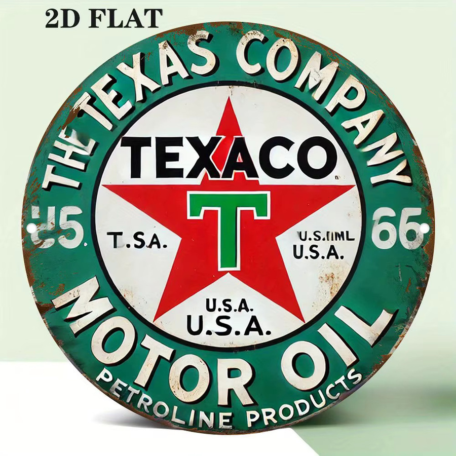 Potdemiel Vintage Texaco Motor Oil Logo Aluminiumschild, runde Retro-Wandkunst aus Metall, Durchmesser: 19,79 cm, rot-grün - Bild 3