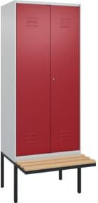 C+P Spind Classic PLUS Schwarz-Weiß-Spind mit Sitzbank, 2 Abteile, Zylinderschloss, Sitzfläche aus Buche-Hartholz, B/T/H: 212,0 x 80,0 x 81,5 cm - Bild 1