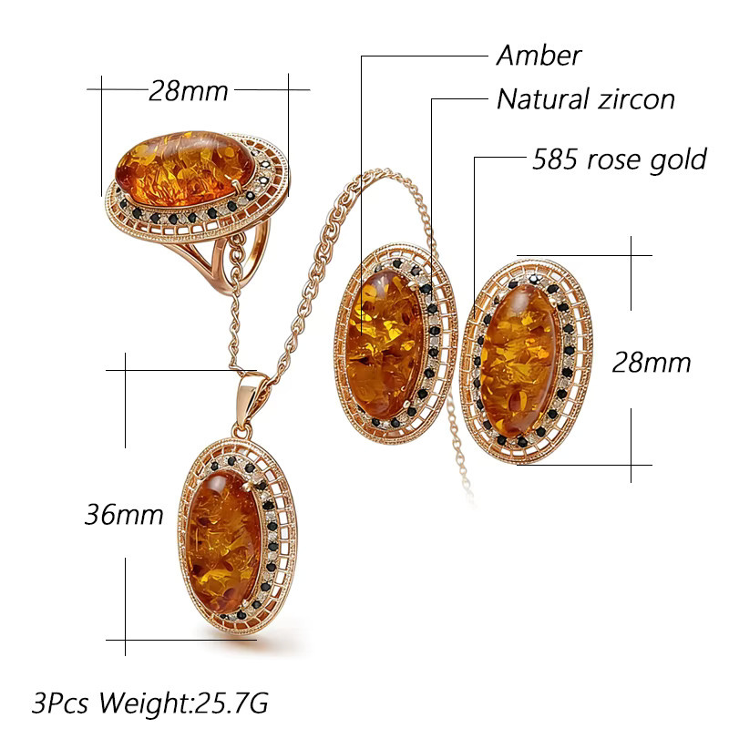Kinel Schmuck-Set, Bernstein, Zirkonia, 585 Gold, Roségold, Damen - Bild 2