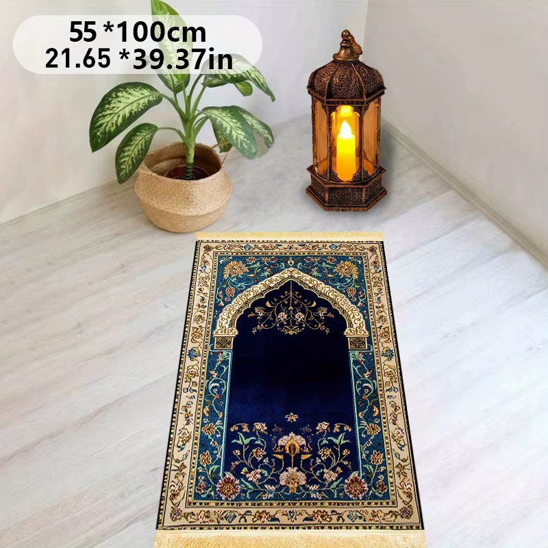 VIKAMA Islamische Gebetsmatte in Blau-Gold mit orientalischem Ornament, B/H: 110 x 180 cm - Bild 3