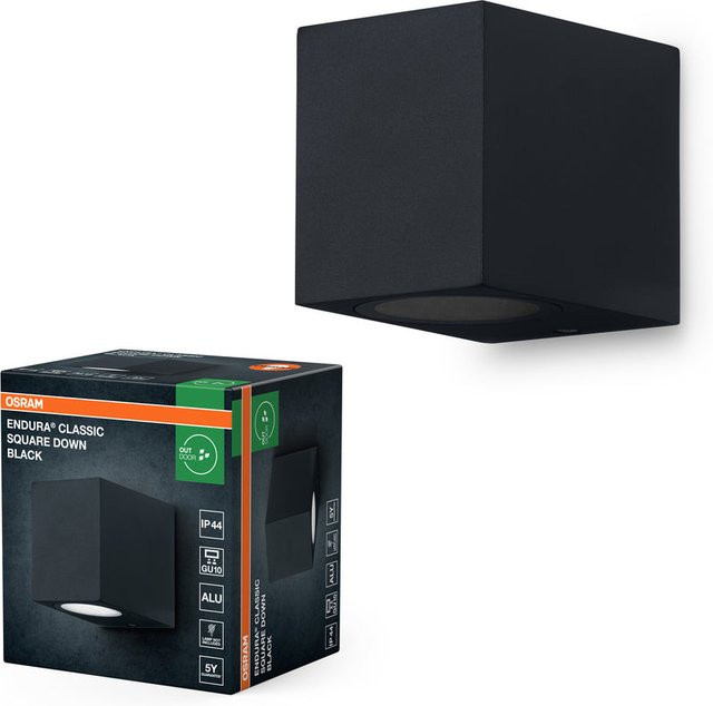 OSRAM ENDURA Classic Square Down Außen-Wandleuchte in Schwarz mit GU10-Sockel und IP44 Schutzklasse - Bild 1