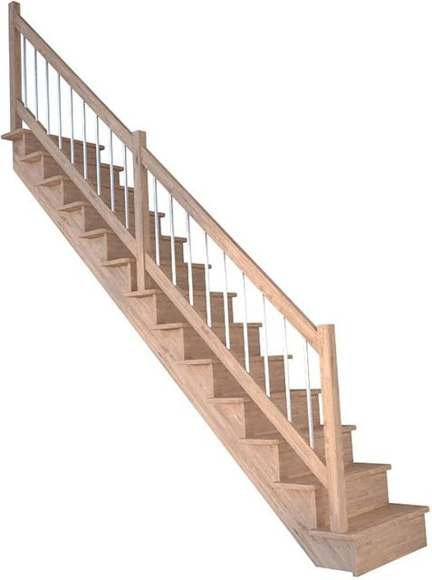 StarWood Treppe Lindos Pro Eiche Gerade in Braun mit Holz-Edelstahl-Geländer und Setzstufen aus Holz, Breite: 80 cm - Bild 1
