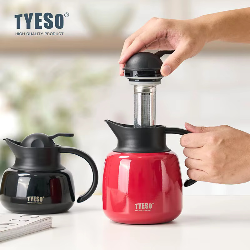 TYESO Thermoskanne in Kürbisform aus Edelstahl mit Infuser, isolierte Tee-Flasche für heißes und kaltes Wasser, Blau - Bild 2