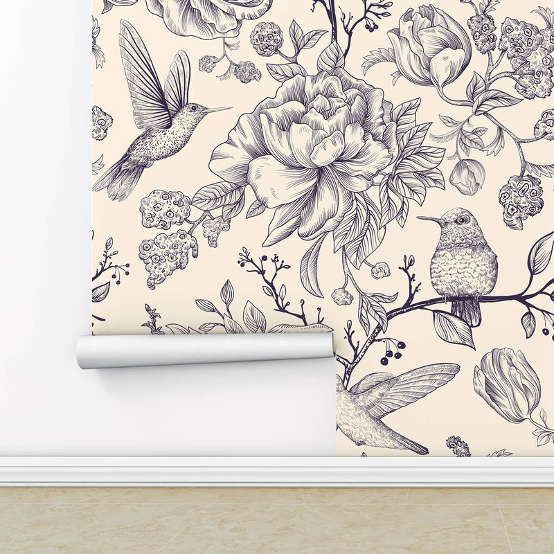 Pixel&Wall Tapete Kolibris und Blumen im Retro-Stil, abnehmbare Vlies Tapete, Multicolor - Bild 2
