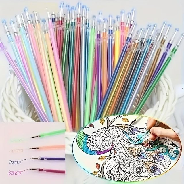 Yue Lai 100 Farben Gelstift Minen Set mit Kugelspitze in Glitzer, Textmarker und Metallic Gouache Tinte für Journaling und Kunst, Multicolor - Bild 1