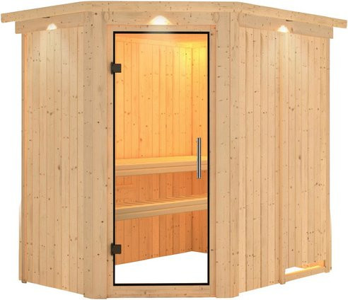 Karibu Sauna Vijandi für 3 Personen aus Fichte in Beige, B/T/H: 210 x 202 x 165 cm - Bild 1