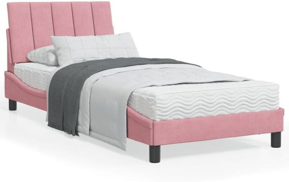 Polsterbett Hanko von vidaxl mit Matratze in Rosa und Weiß, modernes Design aus Samt, Metall und Holzwerkstoff, B/T/H: 90 x 200 cm - Bild 1