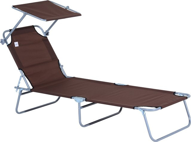 Outsunny Sonnenliege mit Sonnendach in Braun aus Metall und Oxford-Stoff, bis 120 kg belastbar - Bild 1