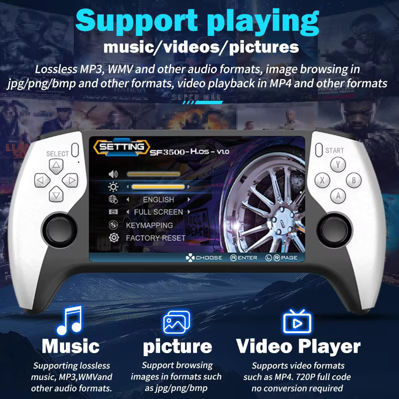 SF3500 Retro-Handheld-Spielekonsole mit 5-Zoll-IPS-HD-Display, Dual-Core-Prozessor und erweiterbarem Speicher bis 256 GB in Schwarz oder Weiß - Bild 4