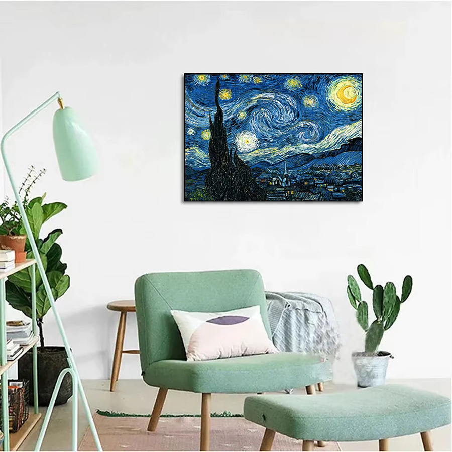 QIZITENG Diamond Painting Set Sternennacht von Van Gogh in Blau, Landschaftsmosaik als Malerei-Reproduktion für die Wanddekoration, B/H: 30,0 x 20,0 cm - Bild 3