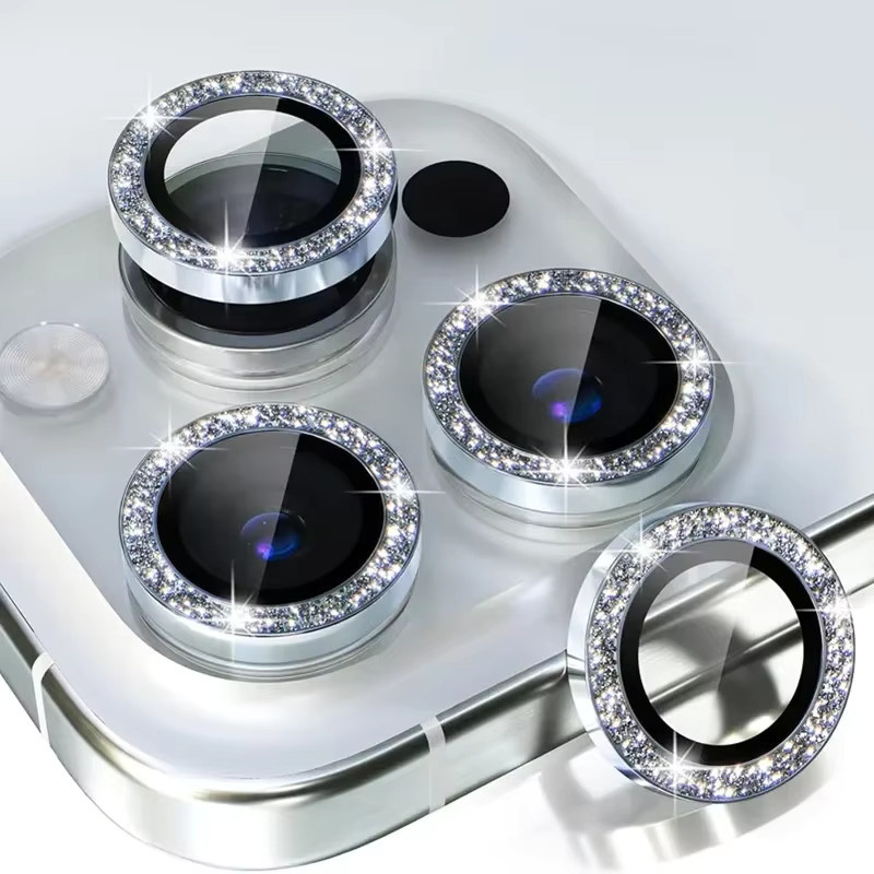 Glitzernder Metall Kamera Objektiv Schutz für iPhone 15 14 13 12 11 Pro Max Plus Mini in Silber, 2-3 Stück - Bild 2