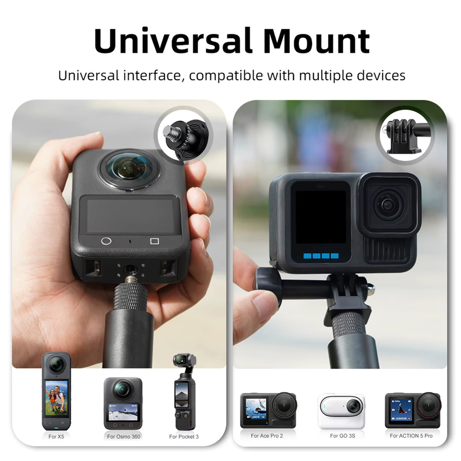 ALLOET Selfie-Stick aus Aluminiumlegierung mit verstellbarem Griff für Insta360 Go Ultra, X5 und Pocket 3 Actionkameras in Schwarz - Bild 3