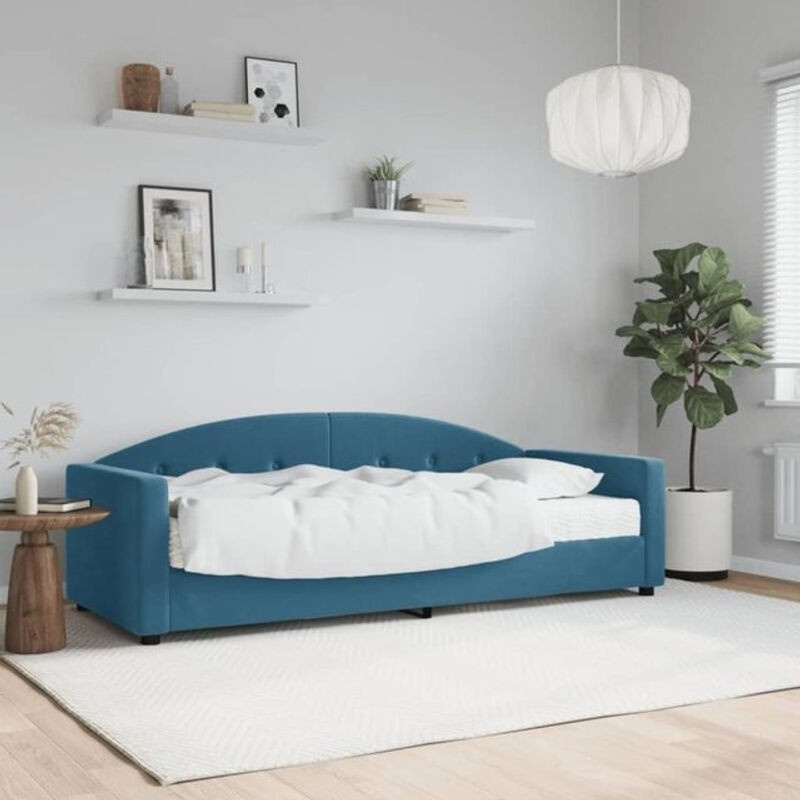 vidaxl Polsterbett Tagesbett mit Matratze aus Samt und Metall in Blau, B/L: 80 x 200 cm - Bild 1