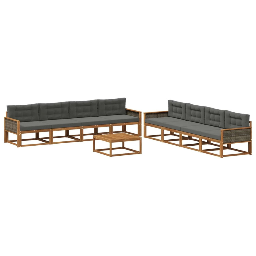 vidaXL Outdoor-Sofagarnitur L-Form aus massivem Akazienholz mit 9-teiligem Set in Natur und Anthrazit - Bild 2