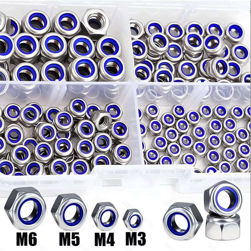 AGASHE Sicherungsmuttern aus Edelstahl und Nylon, 150 Stück, Sechskantkappe, Vollgewinde, rechtes Gewinde, M3/M4/M5/M6 - Bild 5