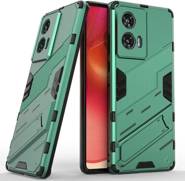Robuste Panzer-Handyhülle mit Ständer für Motorola MOTO Edge 60, 50 Fusion, G24, G04 und E14, stoßfeste Schutzhülle aus hartem PC in Schwarz oder Grün - Bild 1