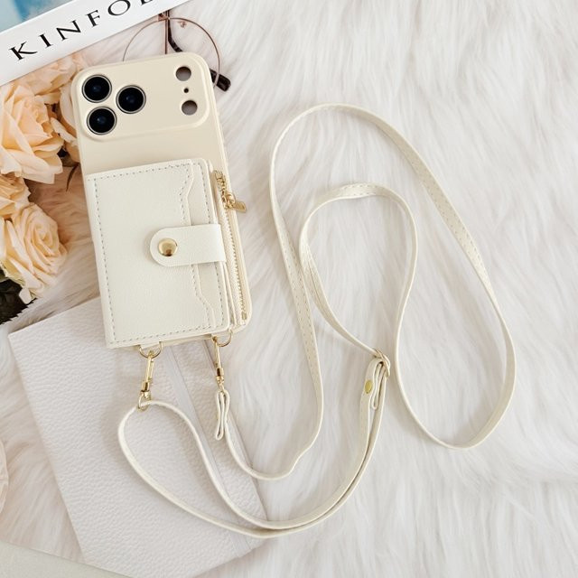 Crossbody Brieftasche und Schutzhülle mit Umhängeband für Xiaomi 15T Redmi Note 15 Pro Plus 14 15C 13 mit Kartenfächern und Reißverschluss aus Leder in Braun oder Weiß - Bild 1