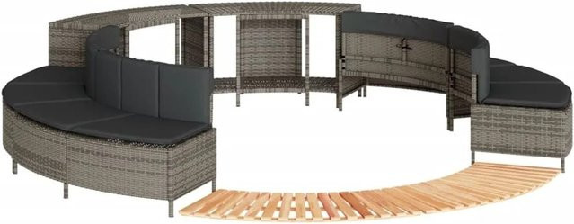 vidaXL Whirlpool-Umrandung aus grauem Poly-Rattan und geöltem Akazienmassivholz - Bild 1