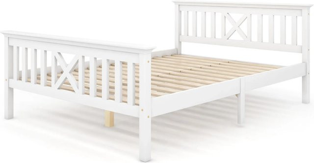 okwish Holzbett mit Kopfteil und Schubladen in Weiß, B/T/H: 140 x 200 x 148,5 cm - Bild 1