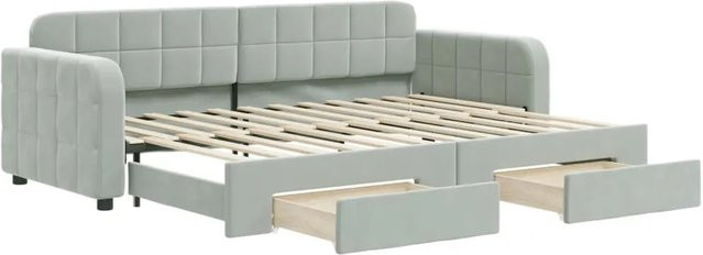 vidaXL Tagesbett ausziehbar mit Schubladen in Hellgrau aus Samt, B/T/H: 80 x 200 x 71 cm - Bild 1