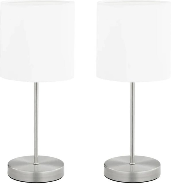2er-Set vidaXL Tischlampen mit Touch-Sensor in Weiß und Silber, moderne Metall-Stoff-Lampen mit E14 Fassung, Höhe: 40,0 cm, Breite: 16,0 cm, Tiefe: 16,0 cm - Bild 1